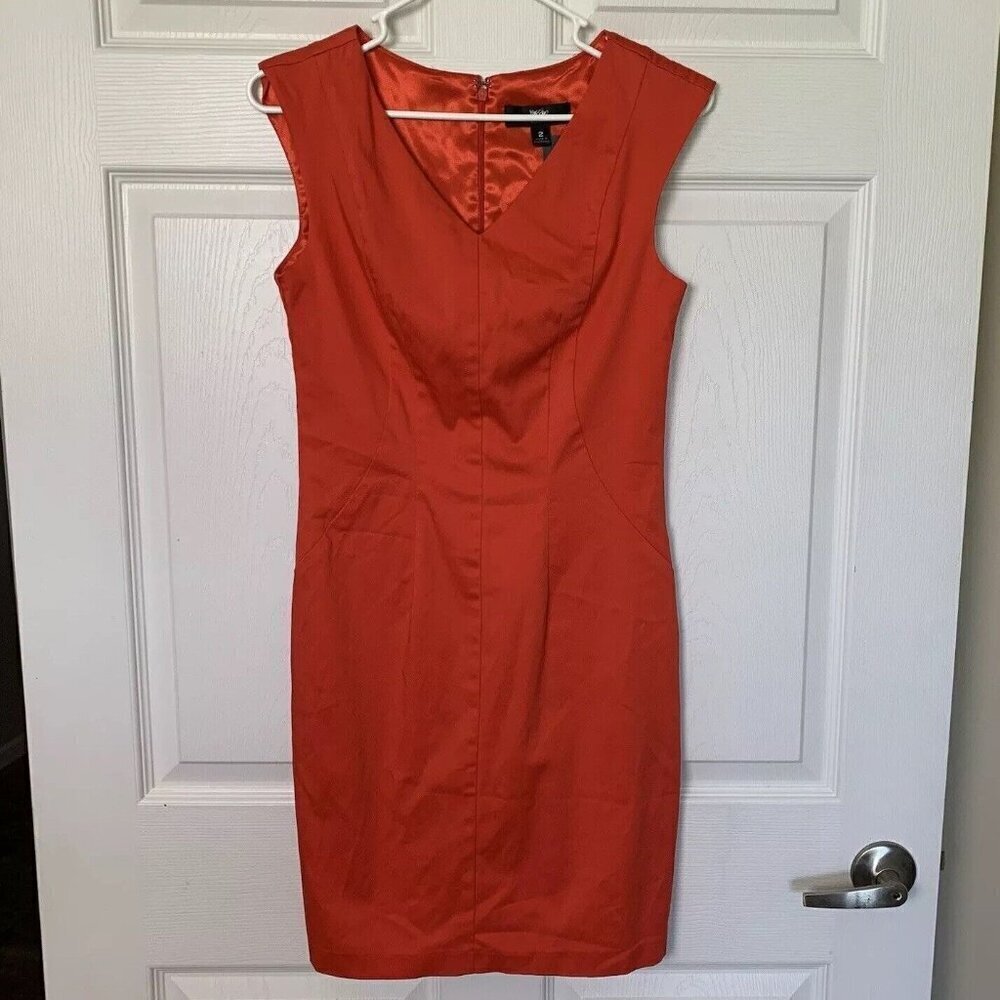 Mossimo Womens Red Sheath Dress Stretch V Neck Sleeveless Back Zip Size 2